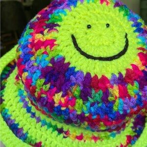 UV Reflective Smiley Face Crochet Hat (small)